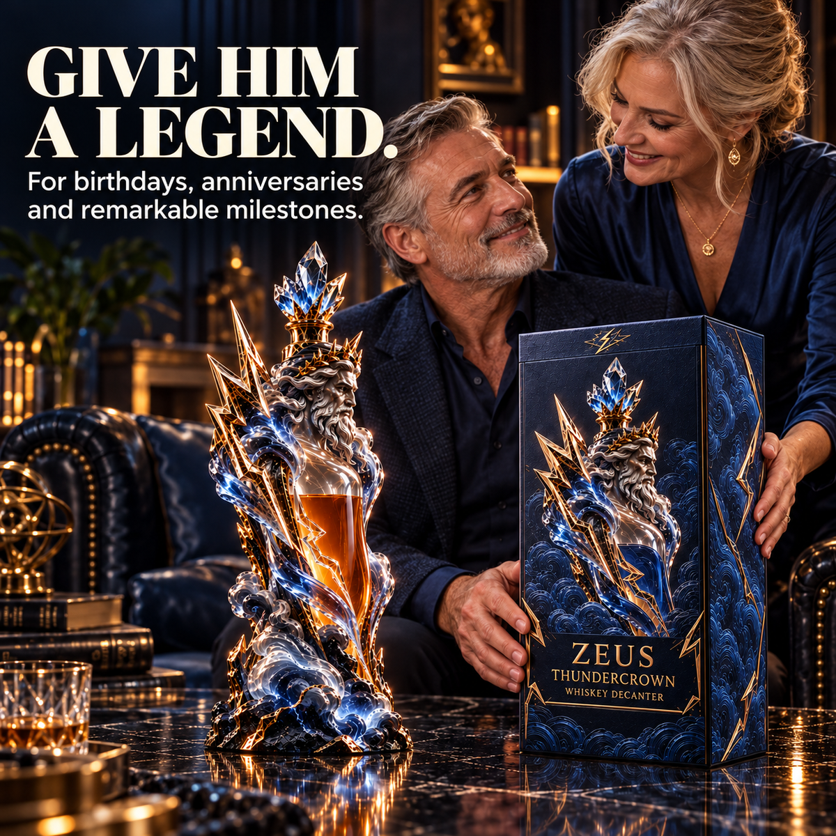 ⚡ Zeus Thundercrown Whiskey Decanter – Sculptural Bar Centerpiece
