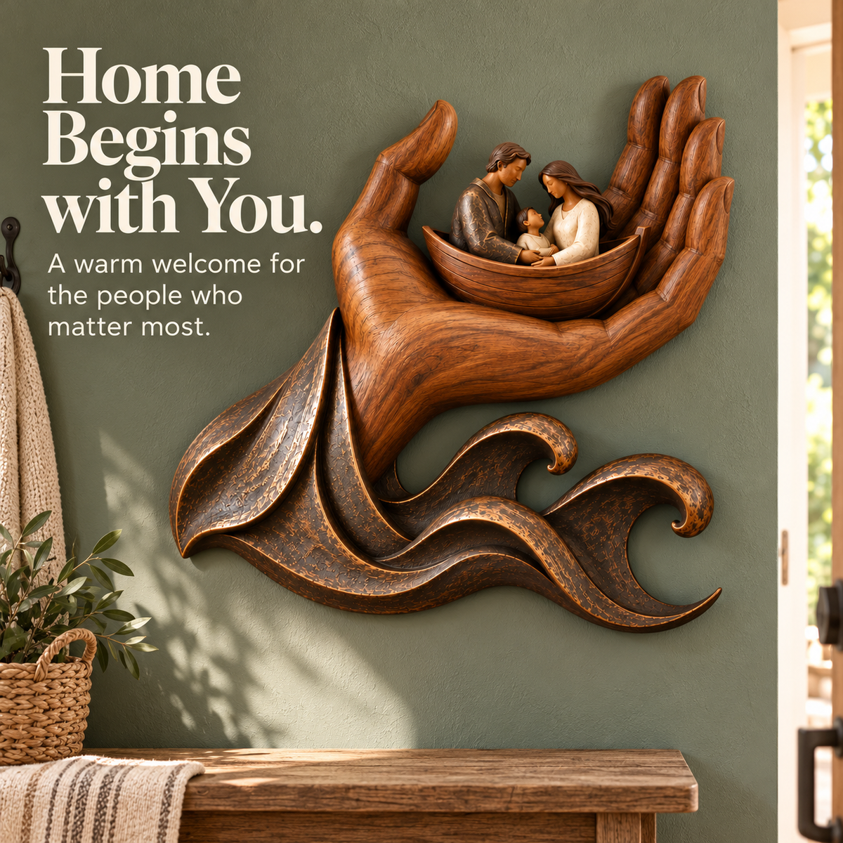 🤲 Held in His Hand – Family Boat Wall Sculpture