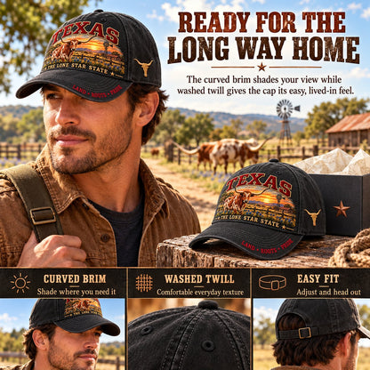 🤠 Texas Lone Star Longhorn Cap | Cotton-Poly Blend • Detailed Embroidery • Adjustable Fit