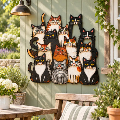 Whimsical Cat Family Metal Wall Art