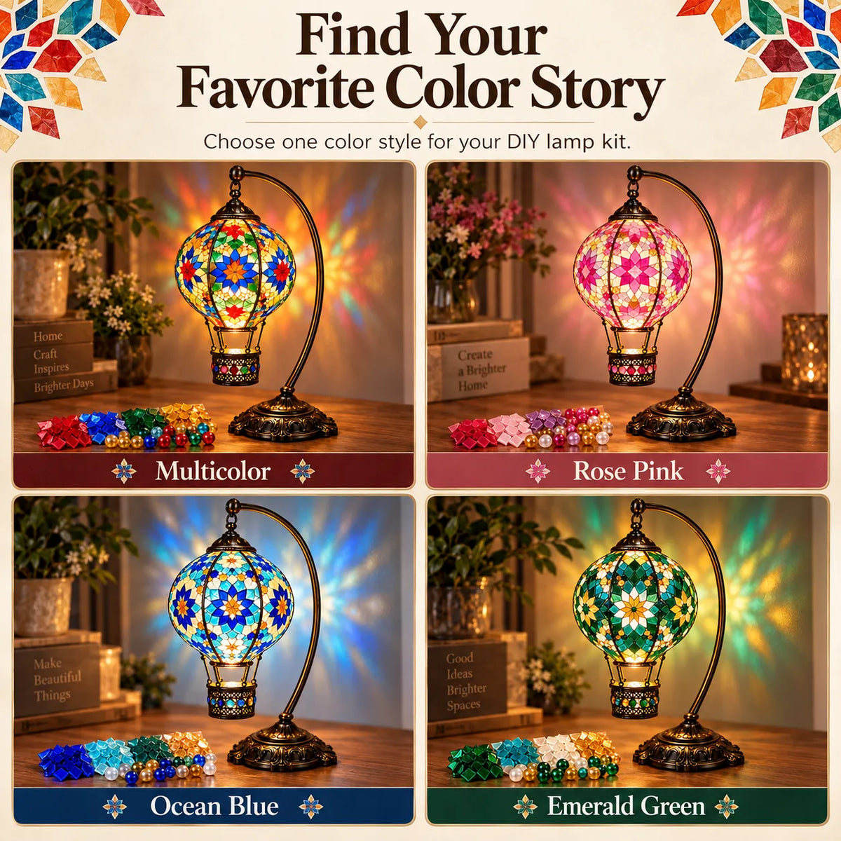 ⏳ Last Day 49% OFF – 🎨 Beginner-Friendly Turkish Mosaic Hot Air Balloon Lamp DIY Kit | Complete Kit with Mosaic Pieces, Tools & USB Light Included ✨
