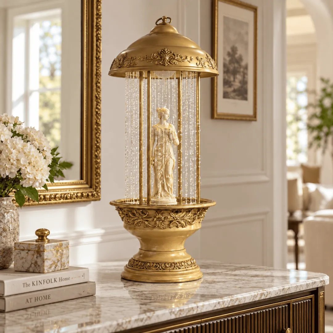 Vintage Oil Rain Lamp with Classical Statue