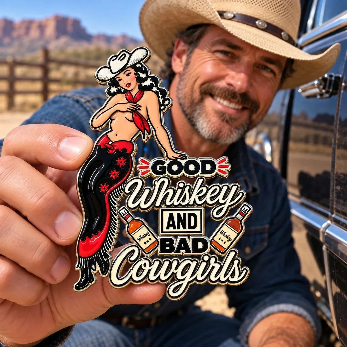 🤠 Vintage Cowgirl Western Metal Car Emblem | Retro Roadside Style🍻