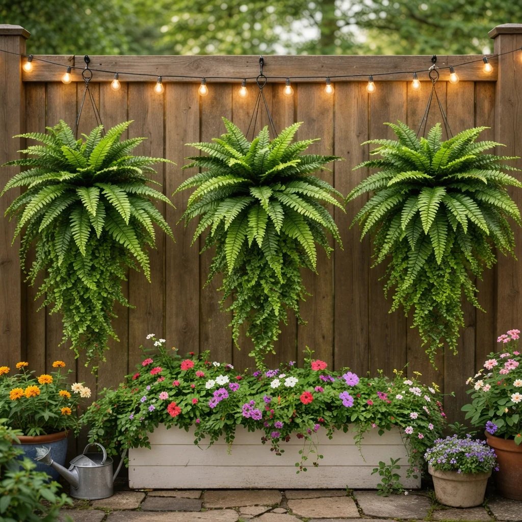 🌱 Boston Fern Hanging Plant — Lifelike, Large & UV-Resistant