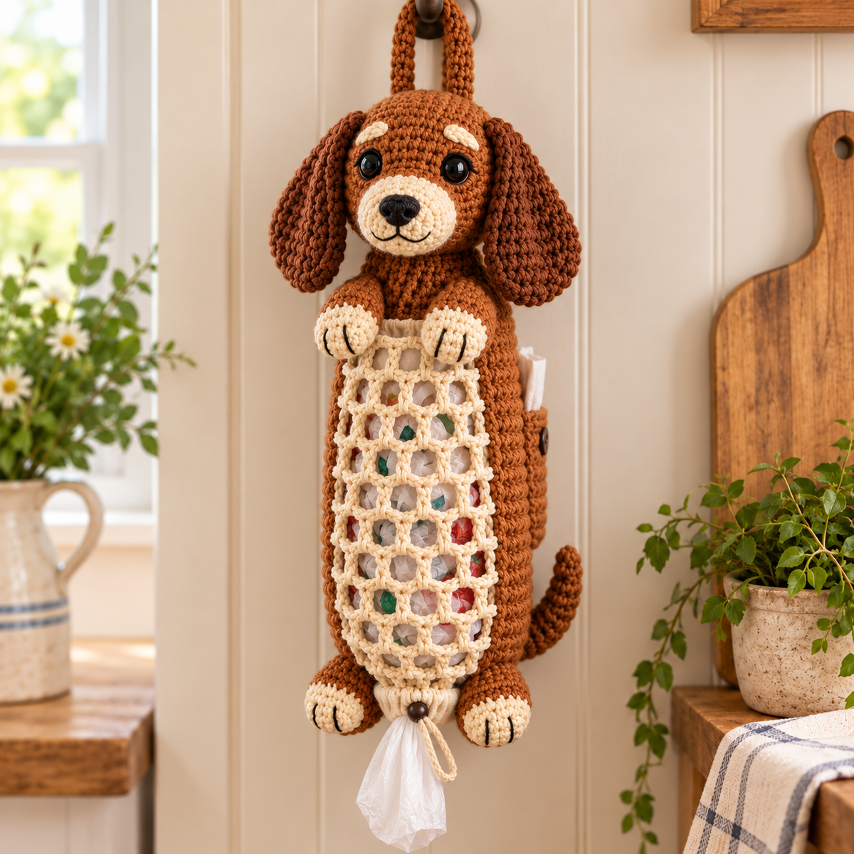 🐶 Cozy Dachshund Crochet Hanging Organizer