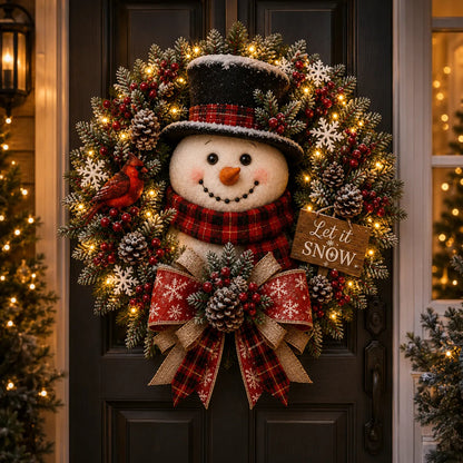 ✨✨ Hot Sale 49% OFF ⛄ Pre-Lit Snowman Christmas Wreath – Bring Holiday Cheer to Every Door