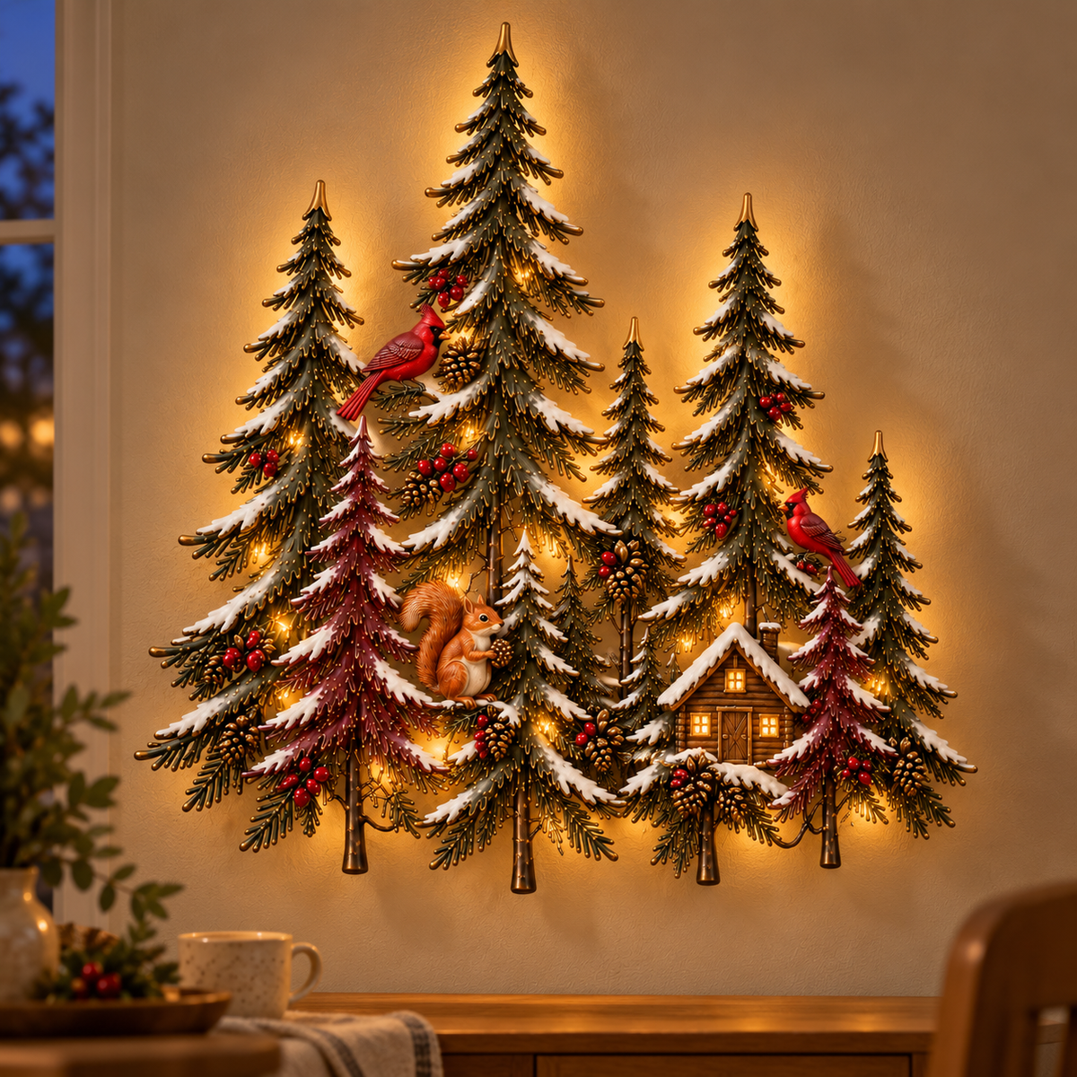 🌲 Woodland Glow – Lighted Winter Forest Wall Decor