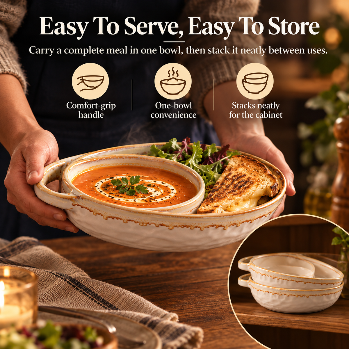 Handmade Soup & Sandwich Bowl Set / Cozy Meals