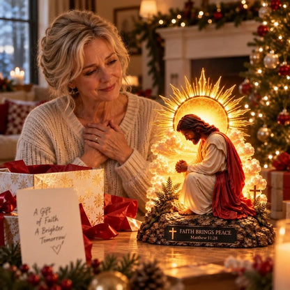 ✨🙏 Faith Brings PeaceTM — Illuminated Praying Jesus Figurine