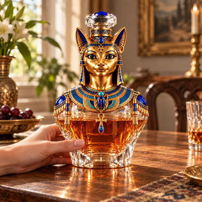 🐈 Bastet’s Royal Legacy Whiskey Decanter – Golden Egyptian Cat Collector’s Edition 🏺