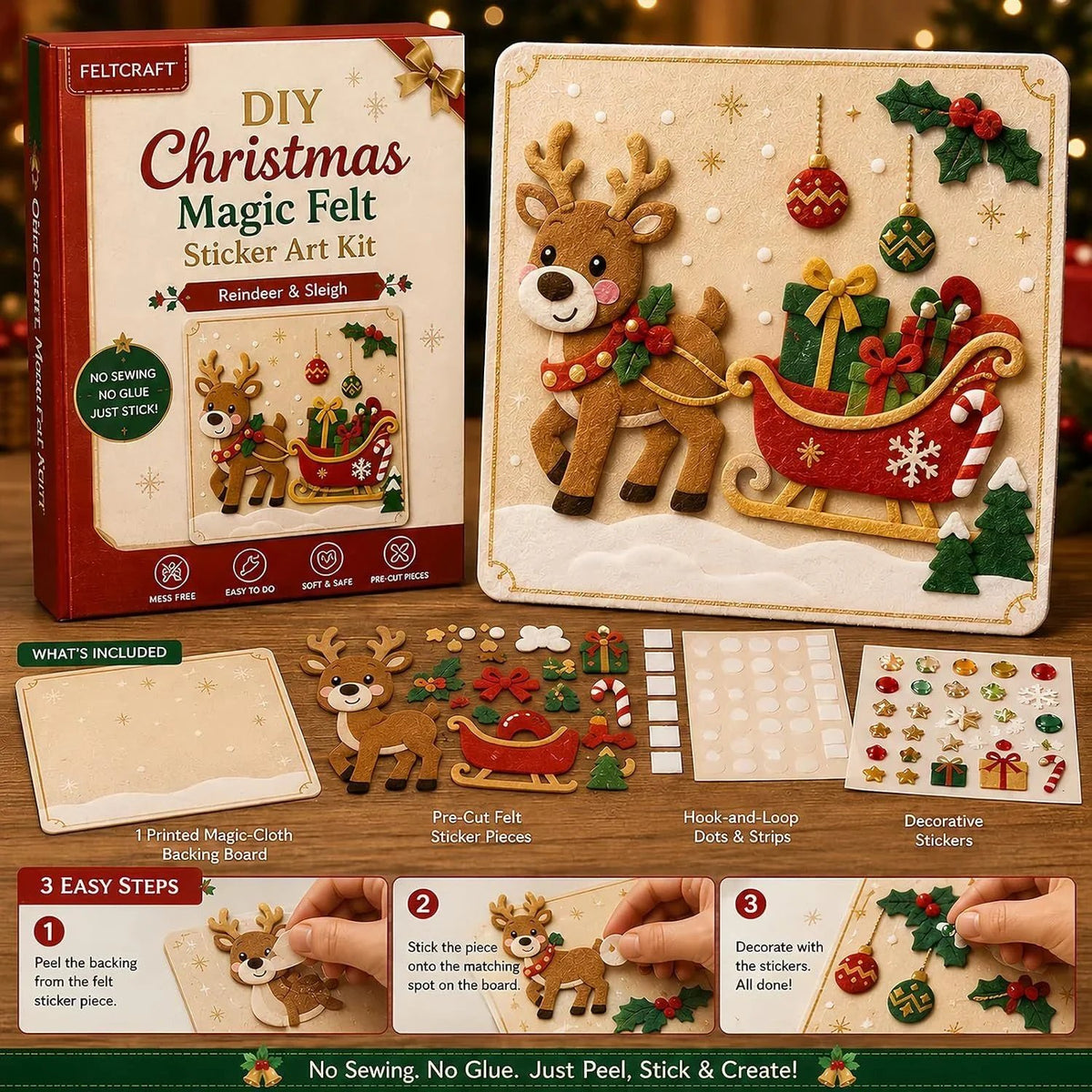 🎄✨ Cozy Christmas Felt Art Craft Kit – Reusable DIY Family Activity & Creative Christmas Gift 🎁❤️
