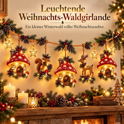 Beleuchtete weihnachtliche Waldgirlande – Festliche Dekoration im Stil eines verzauberten Waldes