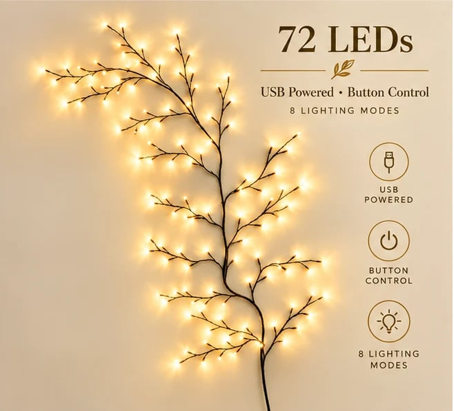 🎄 Flexible LED Branch Lights | Remote-Controlled Holiday Wall Decor(📦Buy 2 Free Shipping)