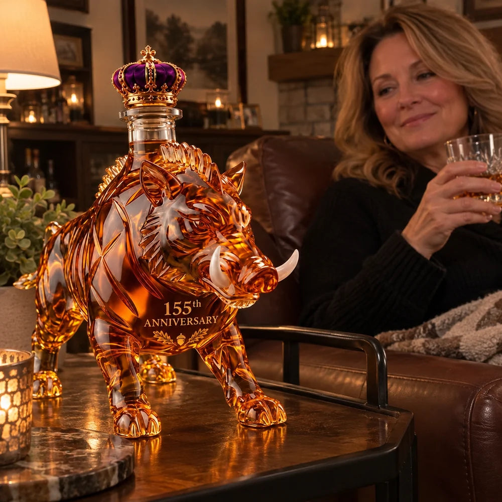 Casual home scene featuring wild boar decorative bottle