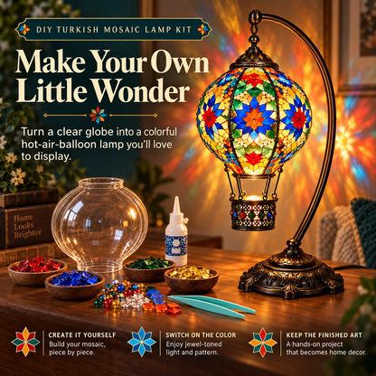 ⏳ Last Day 49% OFF – 🎨 Beginner-Friendly Turkish Mosaic Hot Air Balloon Lamp DIY Kit | Complete Kit with Mosaic Pieces, Tools & USB Light Included ✨
