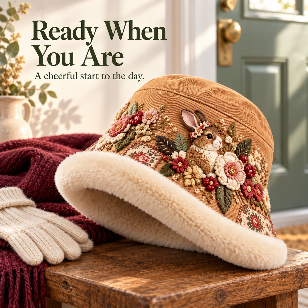 🌸 Women’s Warm Plush-Lined Winter Bucket Hat – Cute Floral & Animal Prints ❄️
