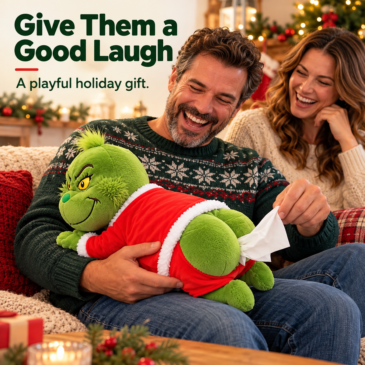 🎄 Funny Christmas Plush Tissue Box Cover – A Cheeky Holiday Surprise! 😂