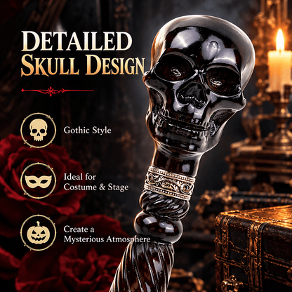 💀Black Devil Skull Wooden Walking Cane