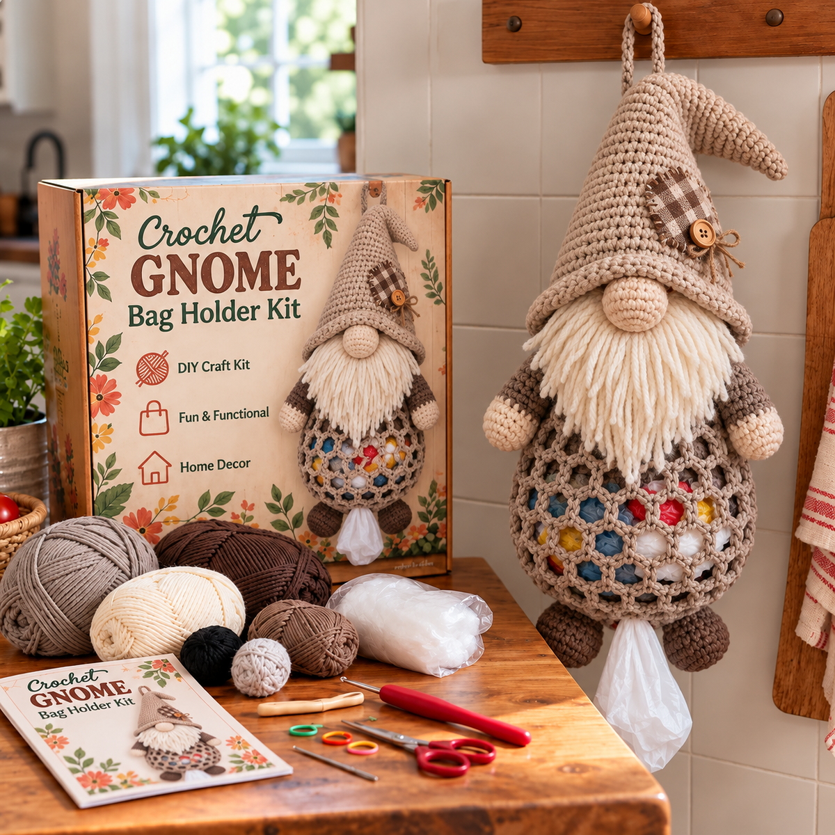 🔥 BUY 3 GET 1 FREE 🔥- 🧶 Gnome Kitchen Keepers | Crochet Bag Holder Collection 🌿