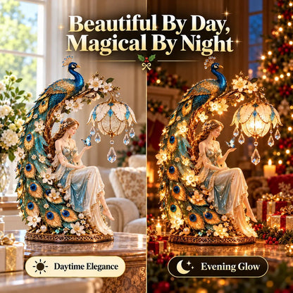 🦚✨ Moonlit Peacock Fairy™ – Bezaubernde Pfauenfee-Tischlampe mit warmem LED-Licht, kristallähnlichen Anhängern und eleganten Blumendetails | Stimmungsvolle Wohndekoration
