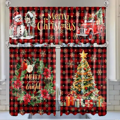 🎄3-Piece Christmas Kitchen Curtain Set | Water-Resistant Valance & Tier Curtains🏡