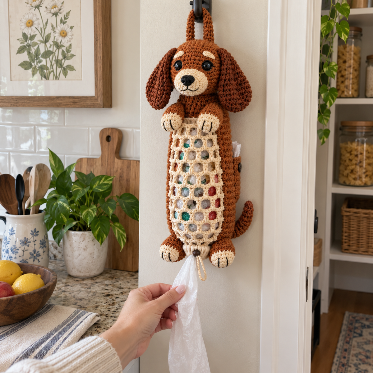 🐶 Cozy Dachshund Crochet Hanging Organizer