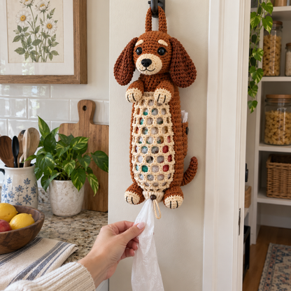 🐶 Cozy Dachshund Crochet Hanging Organizer