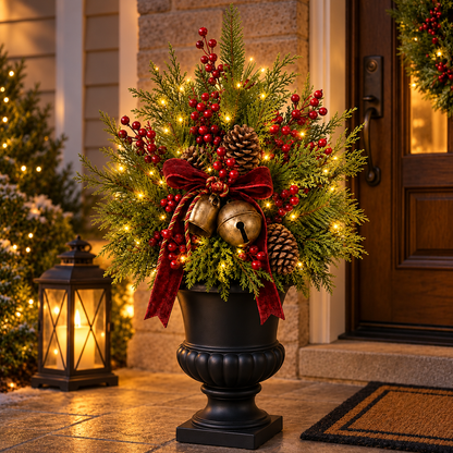 24-Inch Pre-Lit Christmas Evergreen Urn Filler