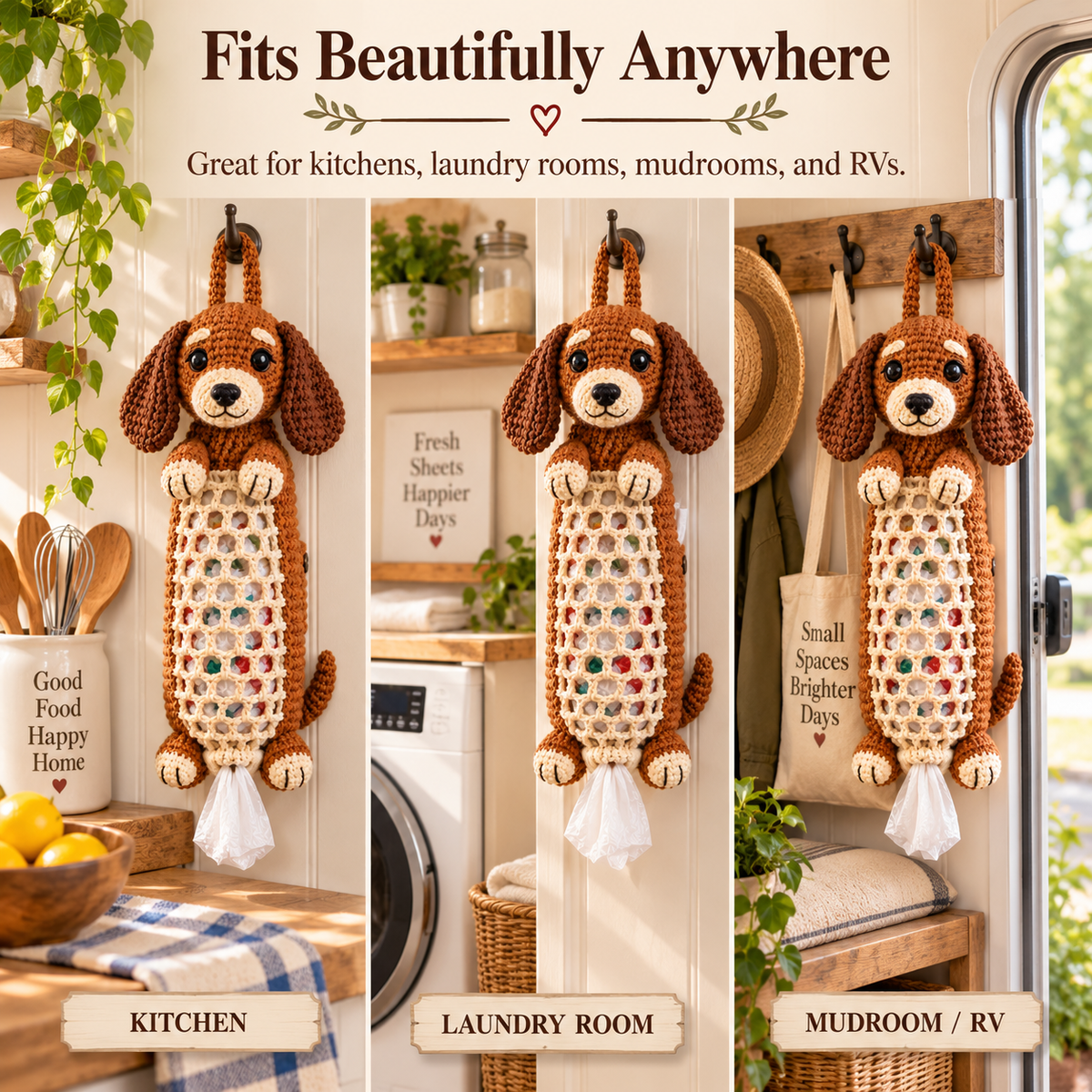 🐶 Cozy Dachshund Crochet Hanging Organizer