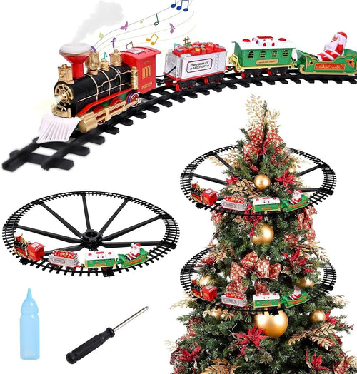 🚂🎄Electric Christmas Train Set Around Tree – Holiday Train Decoration with Lights, Sound & Smoke Effects for Kids & Family