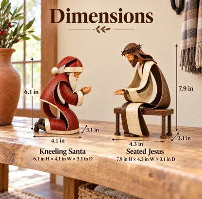 🎅✝️Santa Kneeling Before Jesus Christmas Figurines