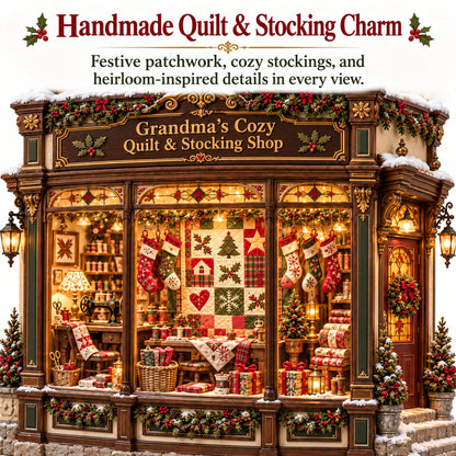 Grandma's Christmas Quilting Cottage – DIY Light-Up Miniature Dollhouse Kit, Cozy Holiday Craft & Handmade Christmas Gift