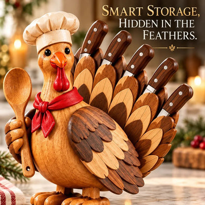 🦃 Messerhalter aus Holz in Truthahnform – Küchendekoration für Thanksgiving