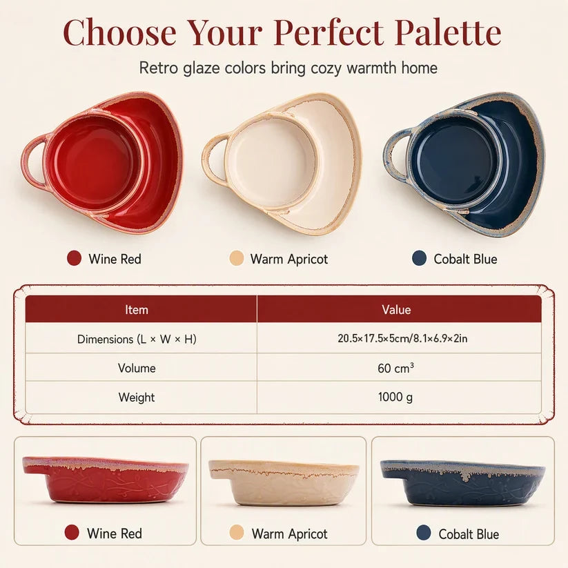 Color and size overview for ceramic divided dish