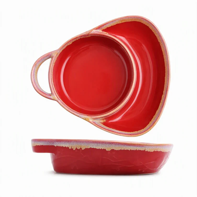 Wine red ceramic divided baking dish