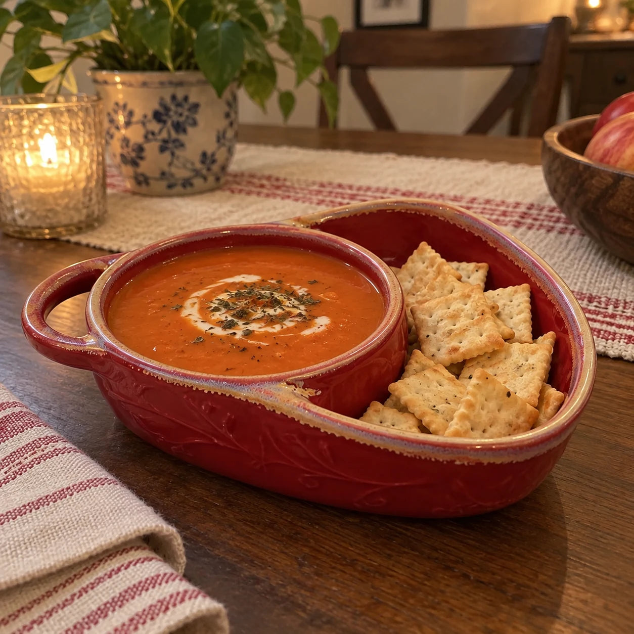Review lifestyle image - red ceramic dish