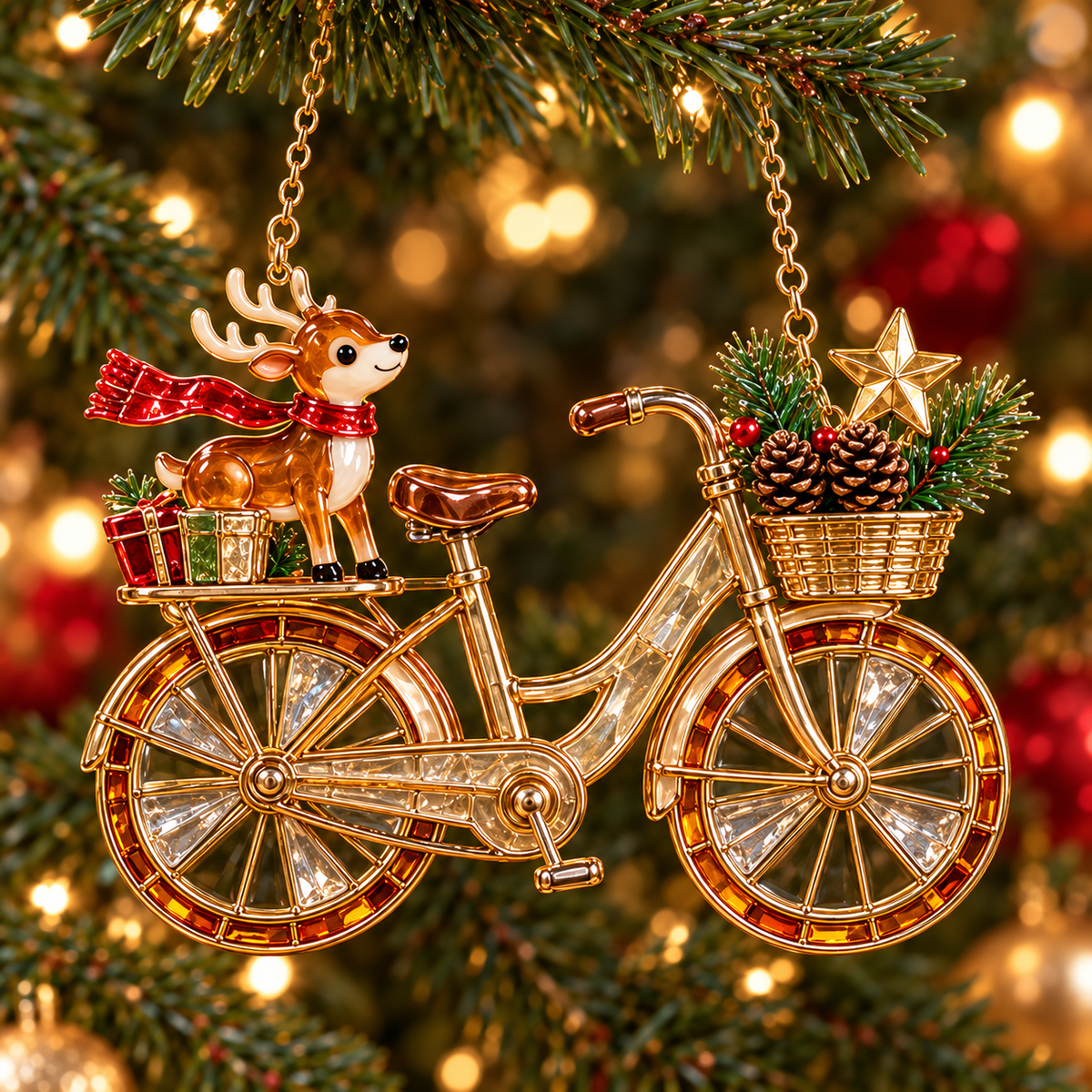 🎄 2026 Vintage Stained Glass Christmas Bicycle Ornaments – Set of 6