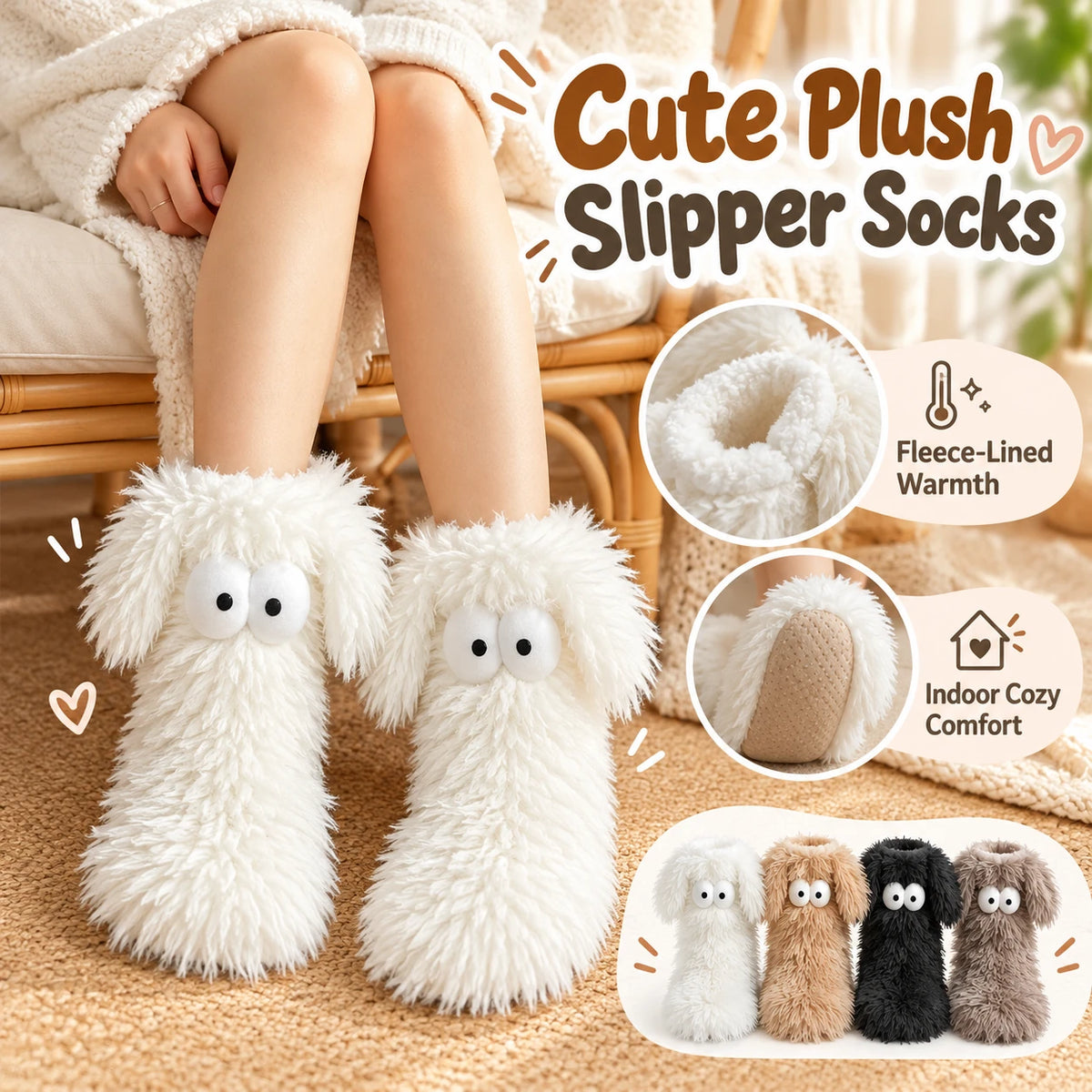 OFF⚡50K+ SOLD💕Women's Plush Slippers Socks Floor Socks Winter Home Indoor Thickened Fleece-Lined Anti-Slip Adult Women's Plush Snow Socks Shoe Covers
