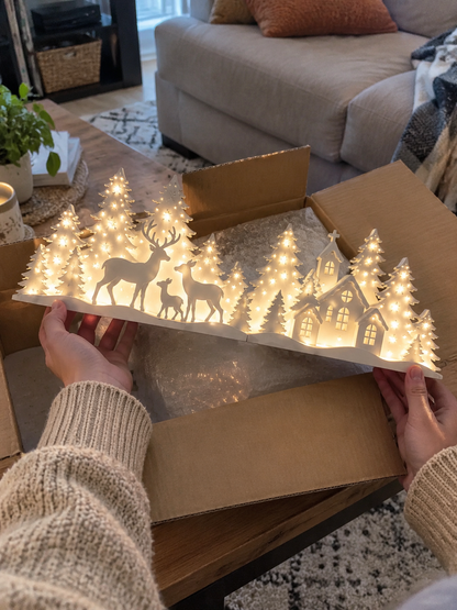 Light-Up Christmas Deer & Snowy Village Window Decor – 2-piece LED set ✨