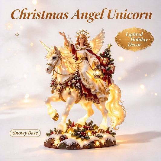 Heavenly Christmas Angel & Unicorn Lighted Figurine