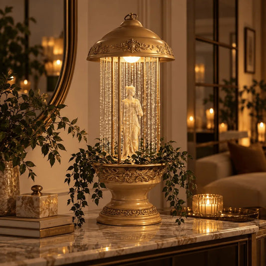 Vintage Oil Rain Lamp with Classical Statue