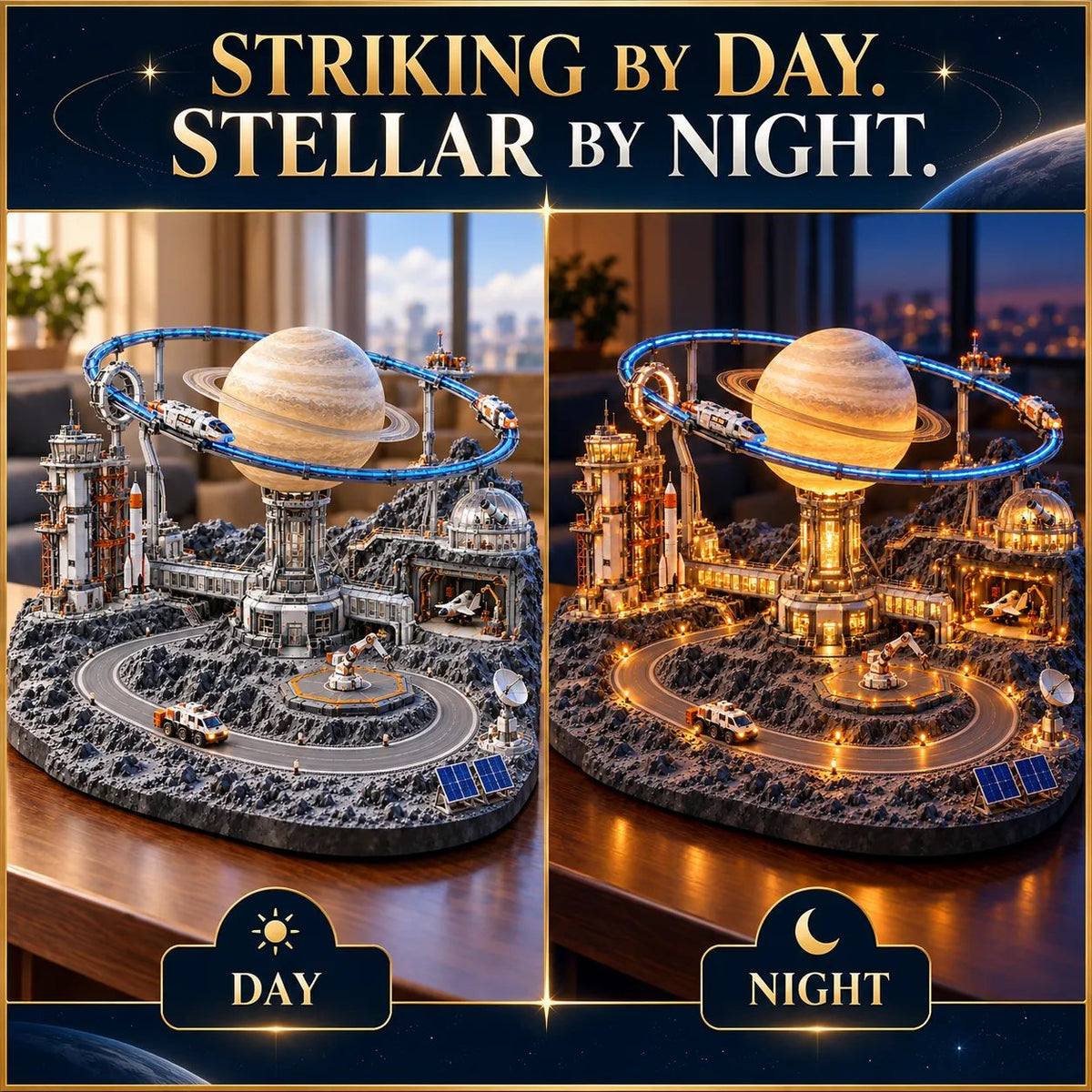🚀 Orbit Station — Illuminated Spaceport with Moving Trains & Rotating Planet