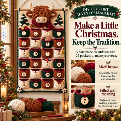 ⏳ Last Day 49% OFF – 🧶 DIY Crochet Advent Calendar Kit | 24 Refillable Pockets, 4 Christmas Characters & Complete Crochet Materials 🎄