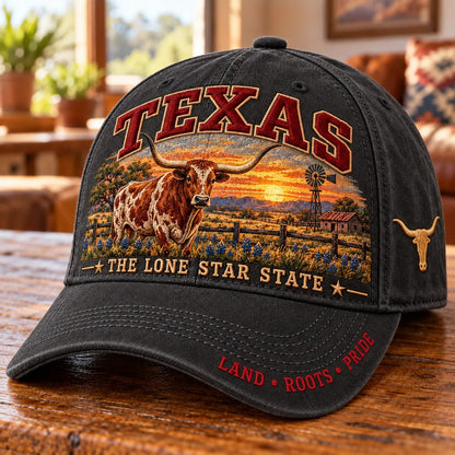 🤠 Texas Lone Star Longhorn Cap | Cotton-Poly Blend • Detailed Embroidery • Adjustable Fit