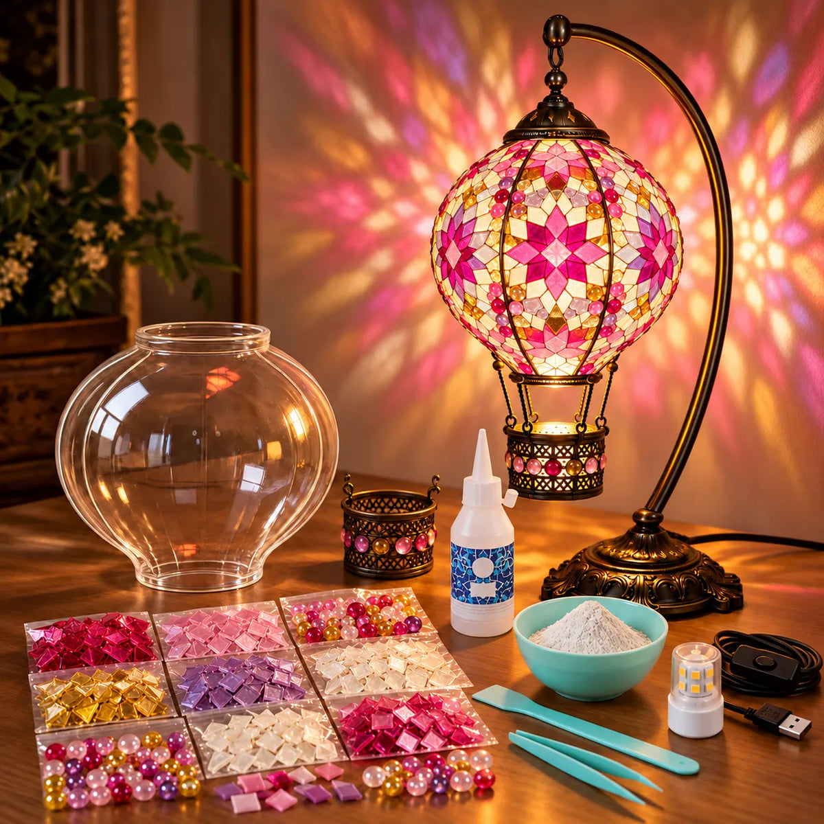 ⏳ Last Day 49% OFF – 🎨 Beginner-Friendly Turkish Mosaic Hot Air Balloon Lamp DIY Kit | Complete Kit with Mosaic Pieces, Tools & USB Light Included ✨