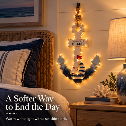 Lighted Coastal Wooden Anchor Wall Decor