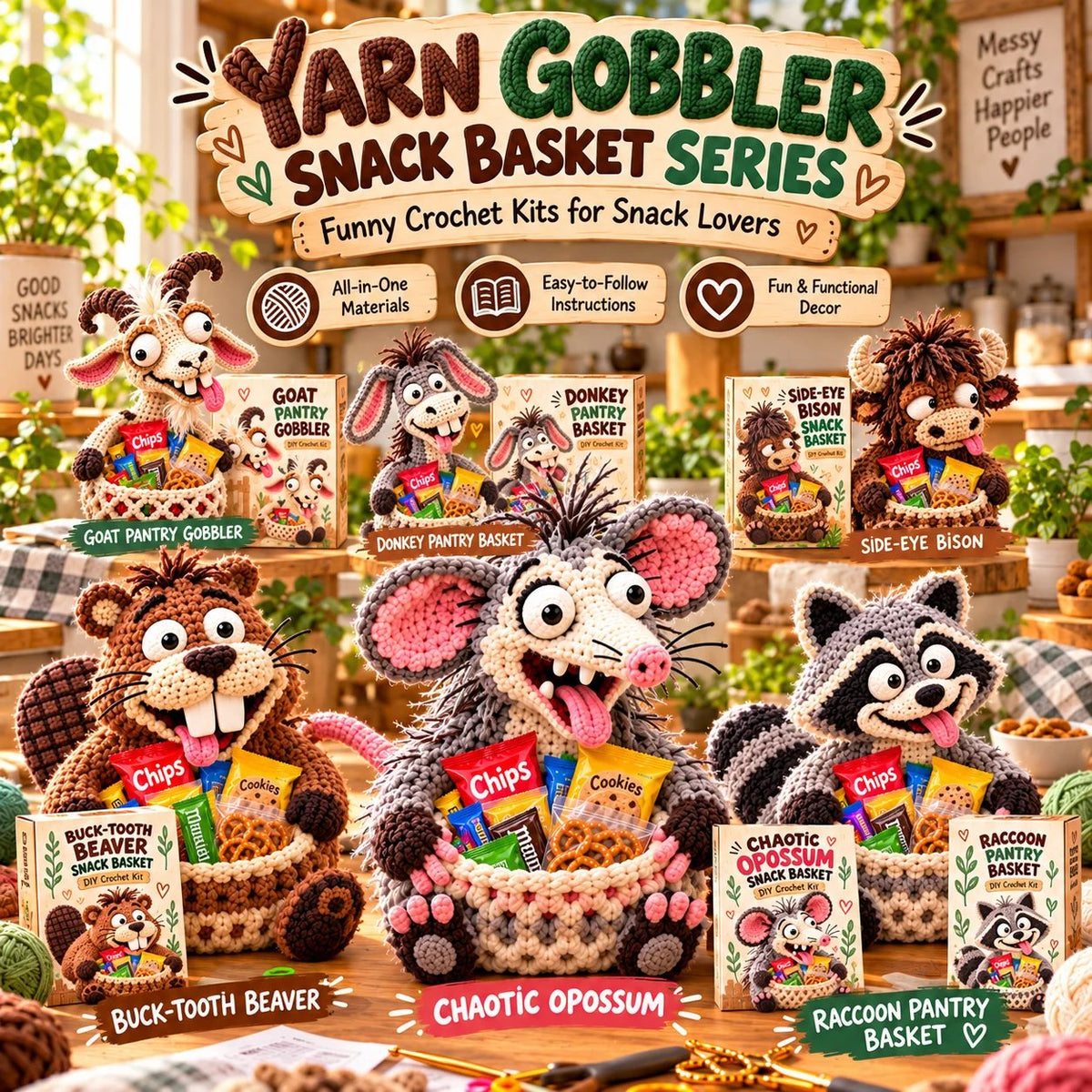 Funny Animal Crochet Snack Basket DIY Kit