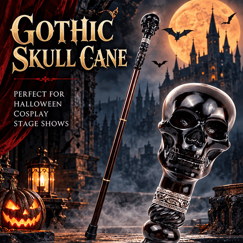 💀Black Devil Skull Wooden Walking Cane