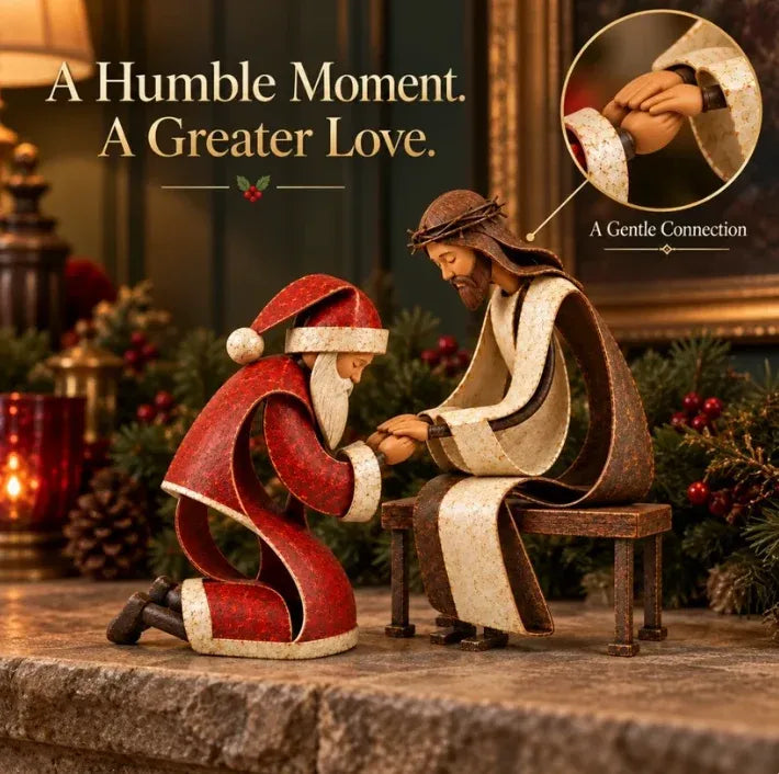 🎅✝️Santa Kneeling Before Jesus Christmas Figurines