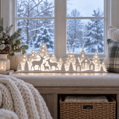 Light-Up Christmas Deer & Snowy Village Window Decor – 2-piece LED set ✨